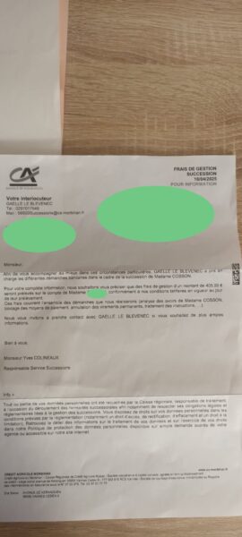 frais bancaire succession credit agricole